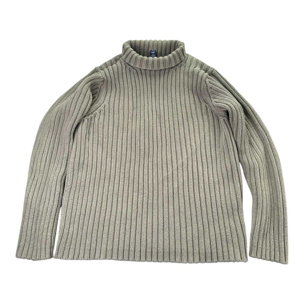 GAP Ribbed Turtleneck Sweater Gray Chunky Knit Men's L Oversized Cotton